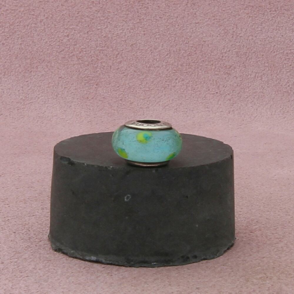 pandora sterling silver teal polka dots retired murano glass bead (790605) charm